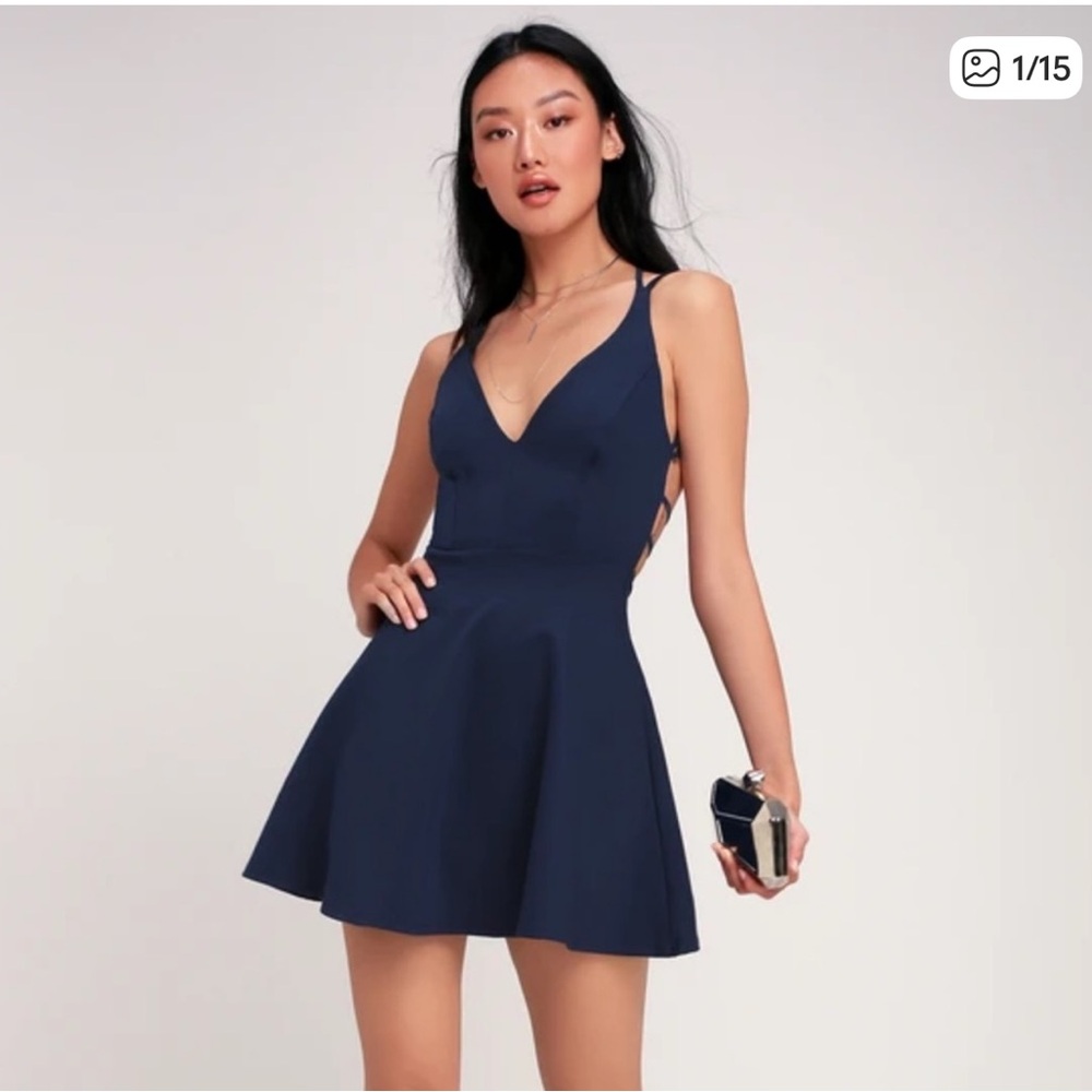 Lulu's Elegant Navy Backless Dress